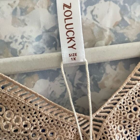 2 New Zolucky Blue Floral Summer Blouse Tops Women’s Plus Size 1X Set NWT - Picture 3 of 10